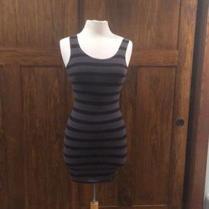 Divided grey and black striped mini tank dress